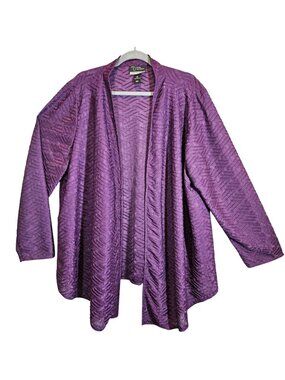 Added Dimensions Purple Textured Open Front Cardigan Jacket 14/16 sheer office